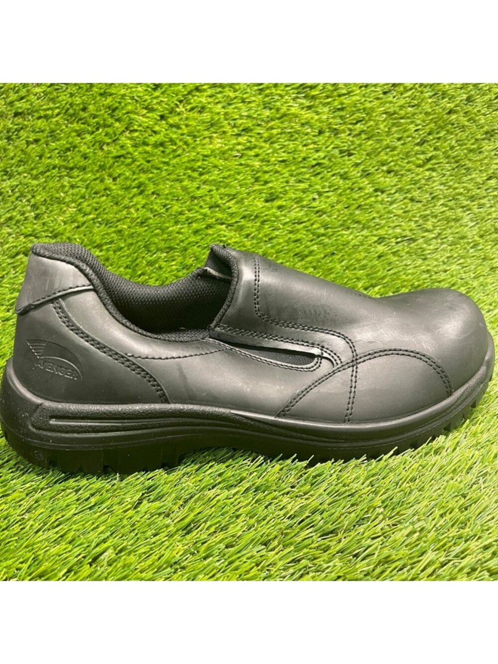 Avenger Mens Size 11.5 Black Leather Slip-On Composite Toe Safety Work Shoes